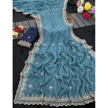 Generic Women's Georgette Embellished Saree With Unstitched Blouse 5.5Mtr�(Aqua Blue)