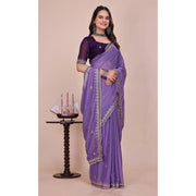 Generic Women's Georgette Embellished Saree With Unstitched Blouse 5.5Mtr�(Purple)
