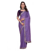 Generic Women's Georgette Embellished Saree With Unstitched Blouse 5.5Mtr�(Purple)