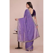 Generic Women's Georgette Embellished Saree With Unstitched Blouse 5.5Mtr�(Purple)