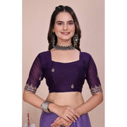 Generic Women's Georgette Embellished Saree With Unstitched Blouse 5.5Mtr�(Purple)