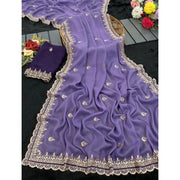 Generic Women's Georgette Embellished Saree With Unstitched Blouse 5.5Mtr�(Purple)