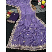 Generic Women's Georgette Embellished Saree With Unstitched Blouse 5.5Mtr�(Purple)