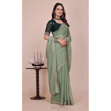 Generic Women's Georgette Embellished Saree With Unstitched Blouse 5.5Mtr�(Pista Green)