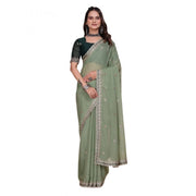 Generic Women's Georgette Embellished Saree With Unstitched Blouse 5.5Mtr�(Pista Green)