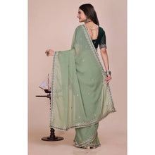 Generic Women's Georgette Embellished Saree With Unstitched Blouse 5.5Mtr�(Pista Green)