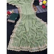 Generic Women's Georgette Embellished Saree With Unstitched Blouse 5.5Mtr�(Pista Green)