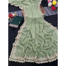 Generic Women's Georgette Embellished Saree With Unstitched Blouse 5.5Mtr�(Pista Green)