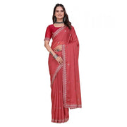 Generic Women's Georgette Embellished Saree With Unstitched Blouse 5.5Mtr�(Coral Red)