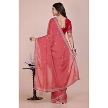 Generic Women's Georgette Embellished Saree With Unstitched Blouse 5.5Mtr�(Coral Red)