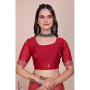 Generic Women's Georgette Embellished Saree With Unstitched Blouse 5.5Mtr�(Coral Red)