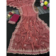 Generic Women's Georgette Embellished Saree With Unstitched Blouse 5.5Mtr�(Coral Red)