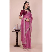 Generic Women's Georgette Embellished Saree With Unstitched Blouse 5.5Mtr�(Pink)