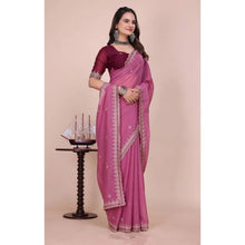 Generic Women's Georgette Embellished Saree With Unstitched Blouse 5.5Mtr�(Pink)