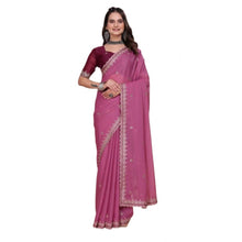Generic Women's Georgette Embellished Saree With Unstitched Blouse 5.5Mtr�(Pink)