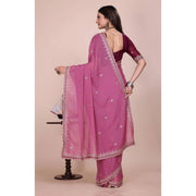 Generic Women's Georgette Embellished Saree With Unstitched Blouse 5.5Mtr�(Pink)