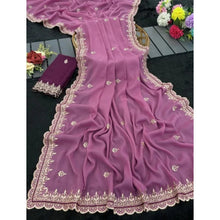 Generic Women's Georgette Embellished Saree With Unstitched Blouse 5.5Mtr�(Pink)