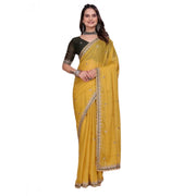 Generic Women's Georgette Embellished Saree With Unstitched Blouse 5.5Mtr�(Yellow)
