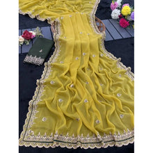 Generic Women's Georgette Embellished Saree With Unstitched Blouse 5.5Mtr�(Yellow)