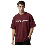 Generic Men's Cotton Blend Printed Oversized Round Neck Half Sleeve T-Shirt (Maroon)