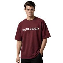 Generic Men's Cotton Blend Printed Oversized Round Neck Half Sleeve T-Shirt (Maroon)