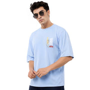 Generic Men's Cotton Blend Printed Oversized Round Neck Half Sleeve T-Shirt (Lavender)