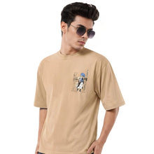 Generic Men's Cotton Blend Printed Oversized Round Neck Half Sleeve T-Shirt (Beige)