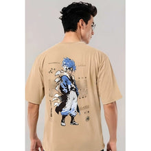 Generic Men's Cotton Blend Printed Oversized Round Neck Half Sleeve T-Shirt (Beige)