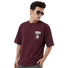Generic Men's Cotton Blend Printed Oversized Round Neck Half Sleeve T-Shirt (Wine)