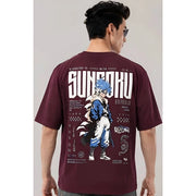 Generic Men's Cotton Blend Printed Oversized Round Neck Half Sleeve T-Shirt (Wine)