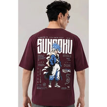 Generic Men's Cotton Blend Printed Oversized Round Neck Half Sleeve T-Shirt (Wine)