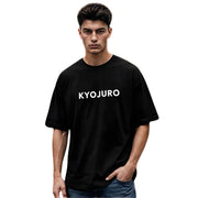 Generic Men's Cotton Blend Printed Oversized Round Neck Half Sleeve T-Shirt (Black)