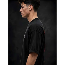 Generic Men's Cotton Blend Printed Oversized Round Neck Half Sleeve T-Shirt (Black)