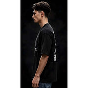 Generic Men's Cotton Blend Printed Oversized Round Neck Half Sleeve T-Shirt (Black)