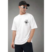 Generic Men's Cotton Blend Printed Oversized Round Neck Half Sleeve T-Shirt (White)