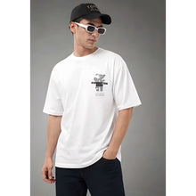 Generic Men's Cotton Blend Printed Oversized Round Neck Half Sleeve T-Shirt (White)