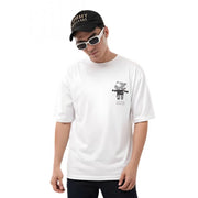 Generic Men's Cotton Blend Printed Oversized Round Neck Half Sleeve T-Shirt (White)