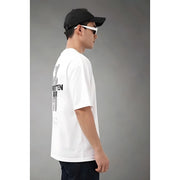 Generic Men's Cotton Blend Printed Oversized Round Neck Half Sleeve T-Shirt (White)