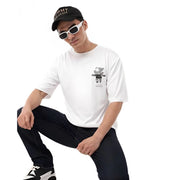 Generic Men's Cotton Blend Printed Oversized Round Neck Half Sleeve T-Shirt (White)