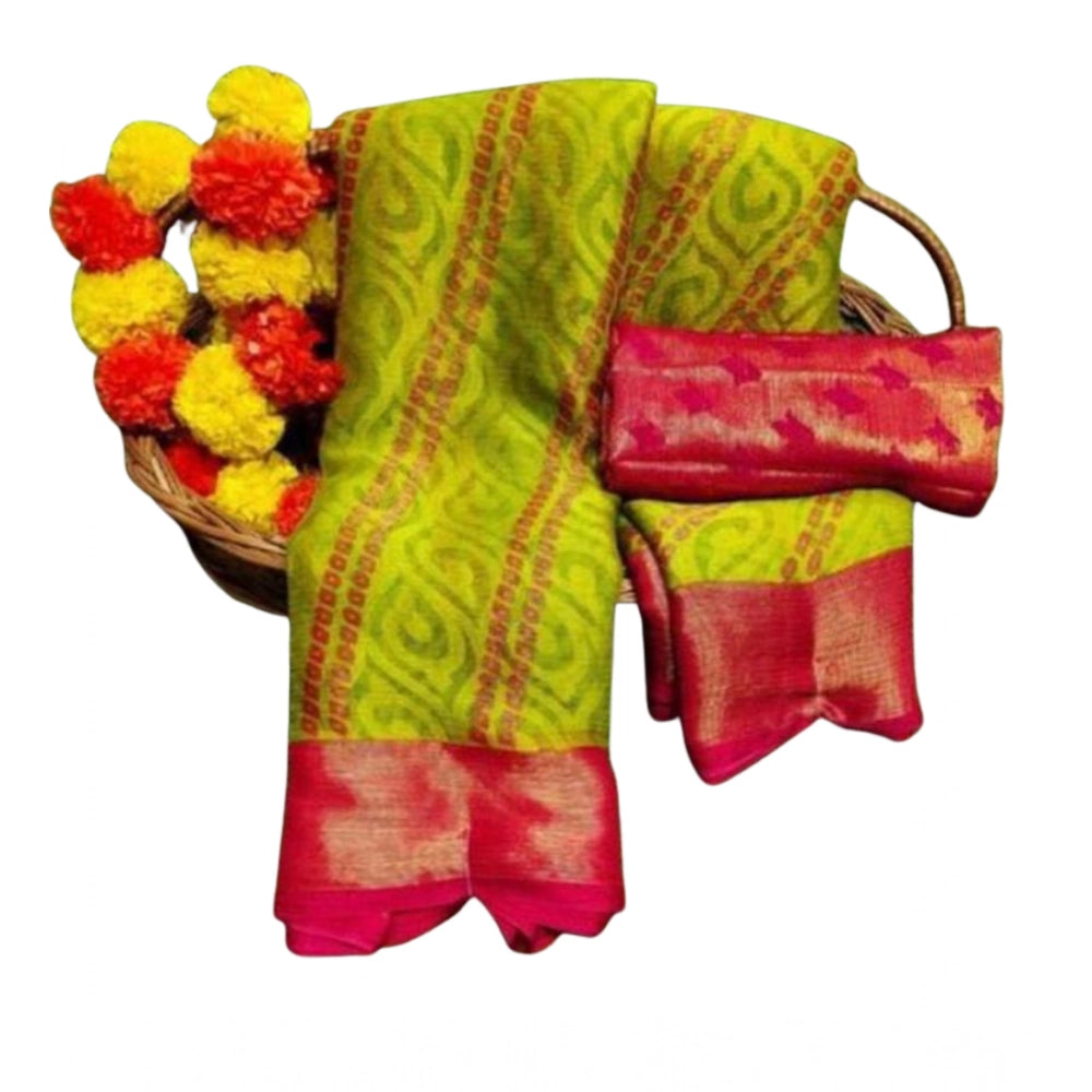 Generic Women's Brasso Printed Saree With Unstitched Blouse 5.5Mtr (Green)