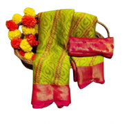 Generic Women's Brasso Printed Saree With Unstitched Blouse 5.5Mtr (Green)