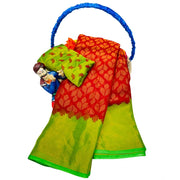 Generic Women's Brasso Printed Saree With Unstitched Blouse 5.5Mtr (Red)