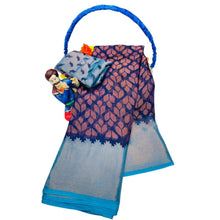 Generic Women's Brasso Printed Saree With Unstitched Blouse 5.5Mtr (Navy blue)