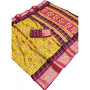 Generic Women's Dola Silk Printed Saree With Unstitched Blouse 5.5Mtr (Yellow)