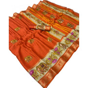 Generic Women's Dola Silk Printed Saree With Unstitched Blouse 5.5Mtr (Orange)