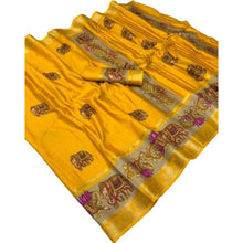 Generic Women's Dola Silk Printed Saree With Unstitched Blouse 5.5Mtr (Yellow)