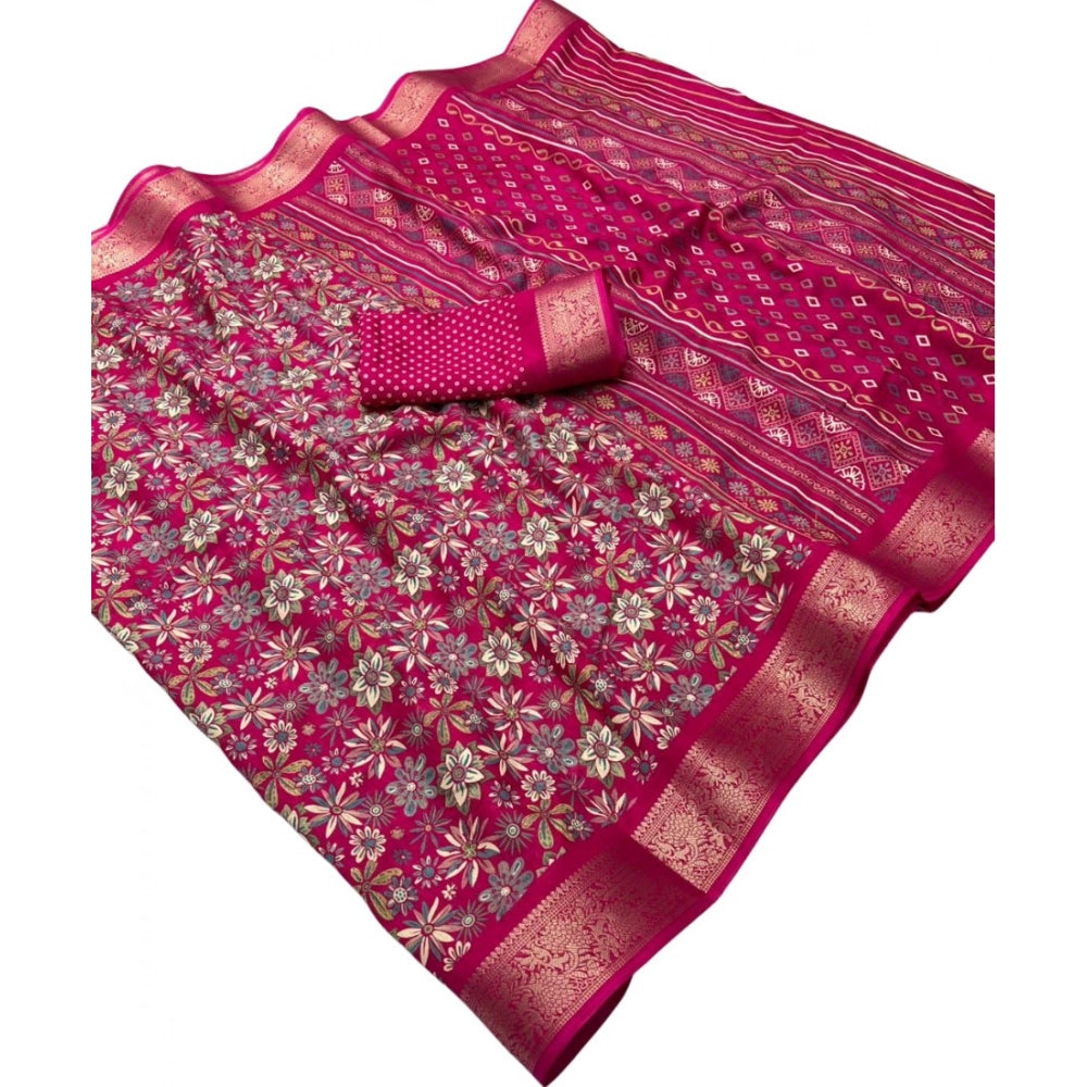 Generic Women's Dola Silk Floral Printed Saree With Unstitched Blouse 5.5Mtr (Pink)