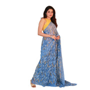 Generic Women's Georgette Printed Saree With Unstitched Blouse 5.5Mtr (Blue)