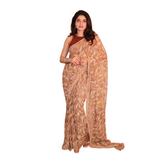 Generic Women's Georgette Printed Saree With Unstitched Blouse 5.5Mtr (Brown)