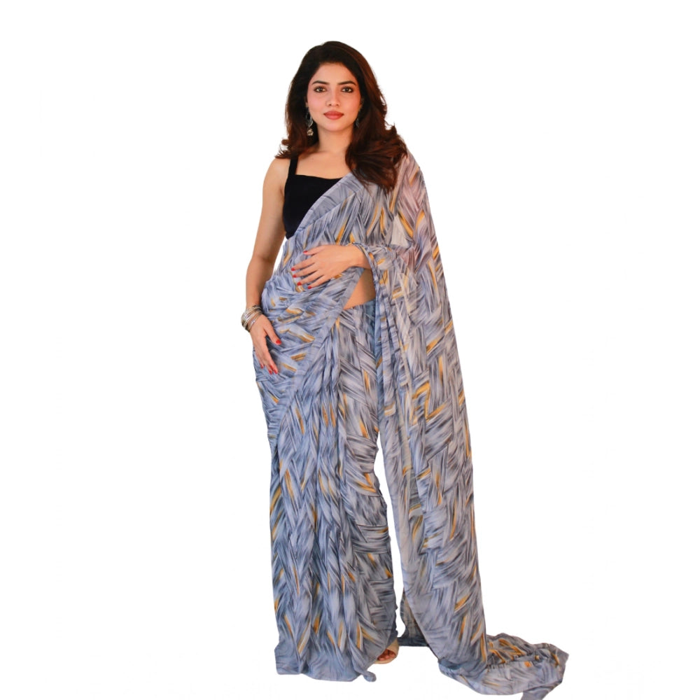 Generic Women's Georgette Printed Saree With Unstitched Blouse 5.5Mtr (Grey)